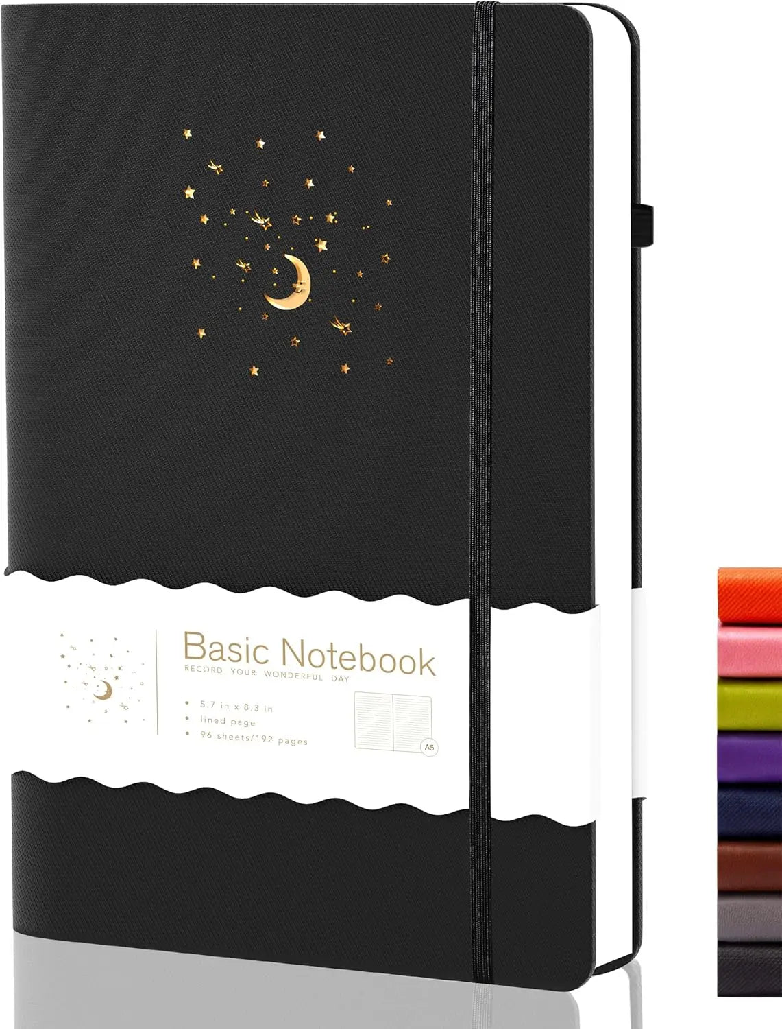 Hardcover Lined Journal Notebook for Work, Writing Diary with Pen Loop, Black Ruled, 5.7" x 8.3", 196 Pages