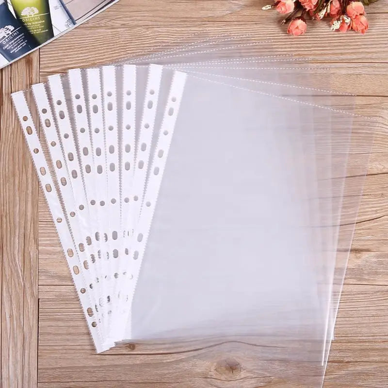 50/100pcs 11 Hole A4 File Pockets Ring Binder File Folder Jackets File Bag for Hole Ring Binder Folder (4C Thickness)