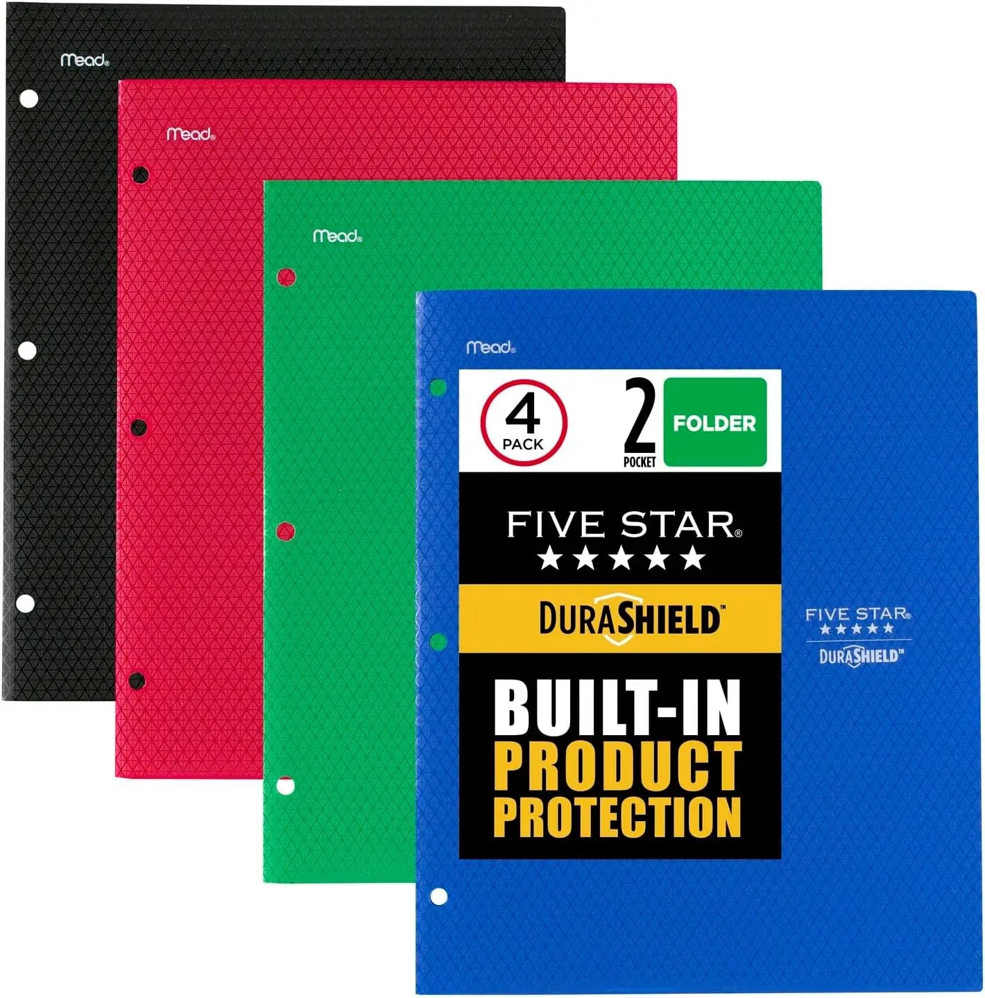 Durable Antimicrobial Plastic Folders, 4-Pack with Stay-Put Tabs for 8.5x11 Papers, Color Options