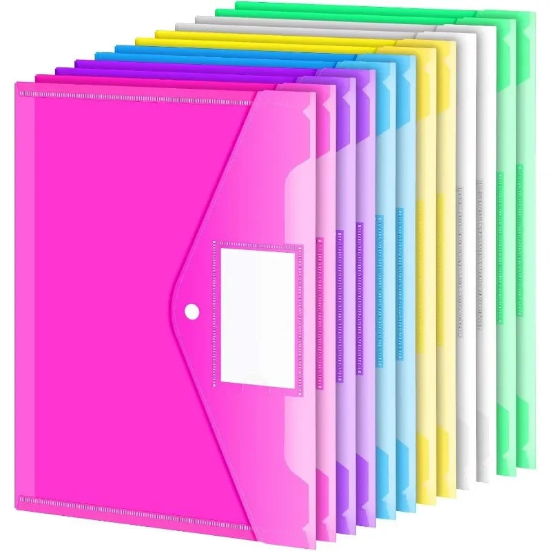 5/10pcs A4 Folders Plastic Envelopes Clear File Folder for Document Poly File with Label Pocket Snap Button for Office Organizer