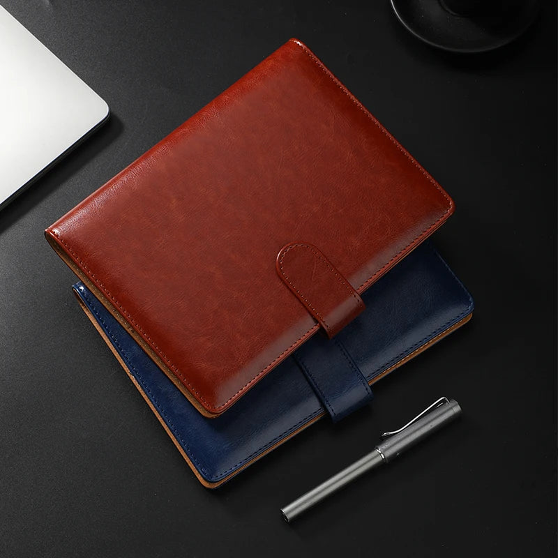 Luxury retro leather notebook A5 cover, with pen holder buckle, loose leaf diary, office diary, travel manual sketchbook