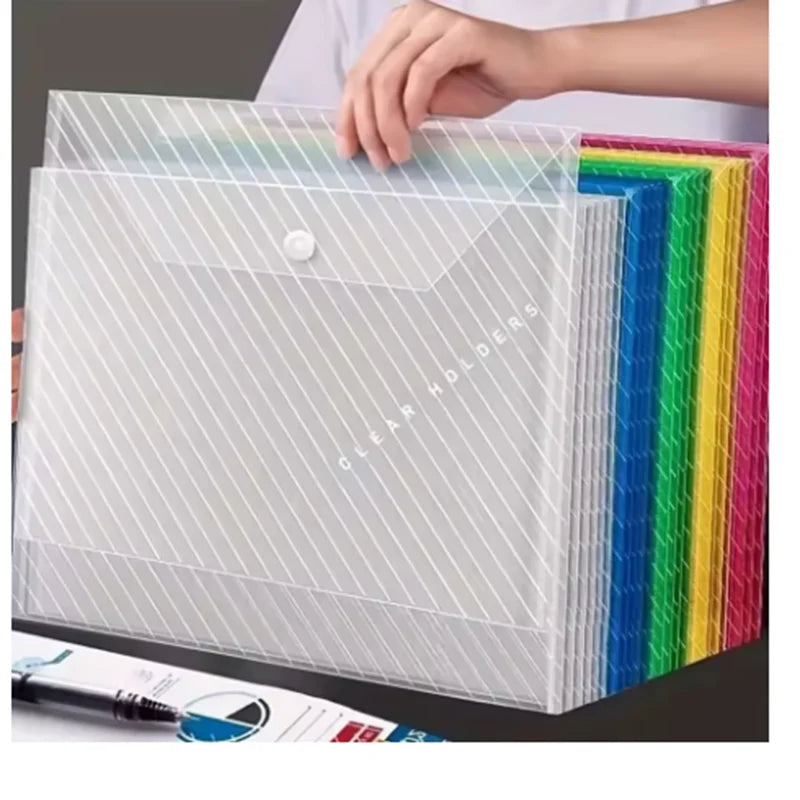 10/20Pcs A4 Color File Bag Thickened Plastic Large-capacity Waterproof Snap-on Storage Bag for Archives Test Papers and Books